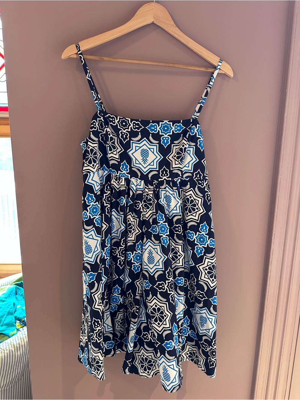 Navy, Blue and White Printed mini romper dress…with pockets!